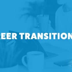 An image of a girl at a desk with a cup of coffee and the title of the 256th episode on the Food Blogger Pro Podcast, 'Career Transitioning.'