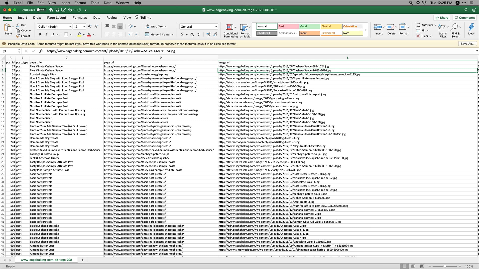 the CSV from the Alt Text Tools plugin