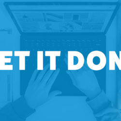 An image of A computer on a desk and the title of the 270th episode on the Food Blogger Pro Podcast, 'Get it Done.'