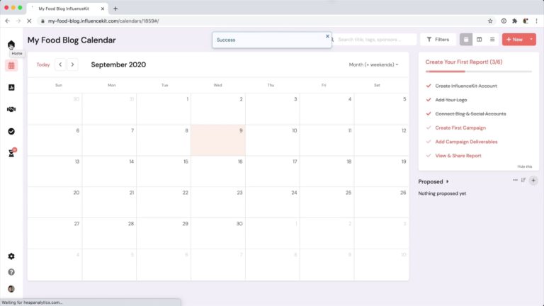 the calendar screen on InfluenceKit