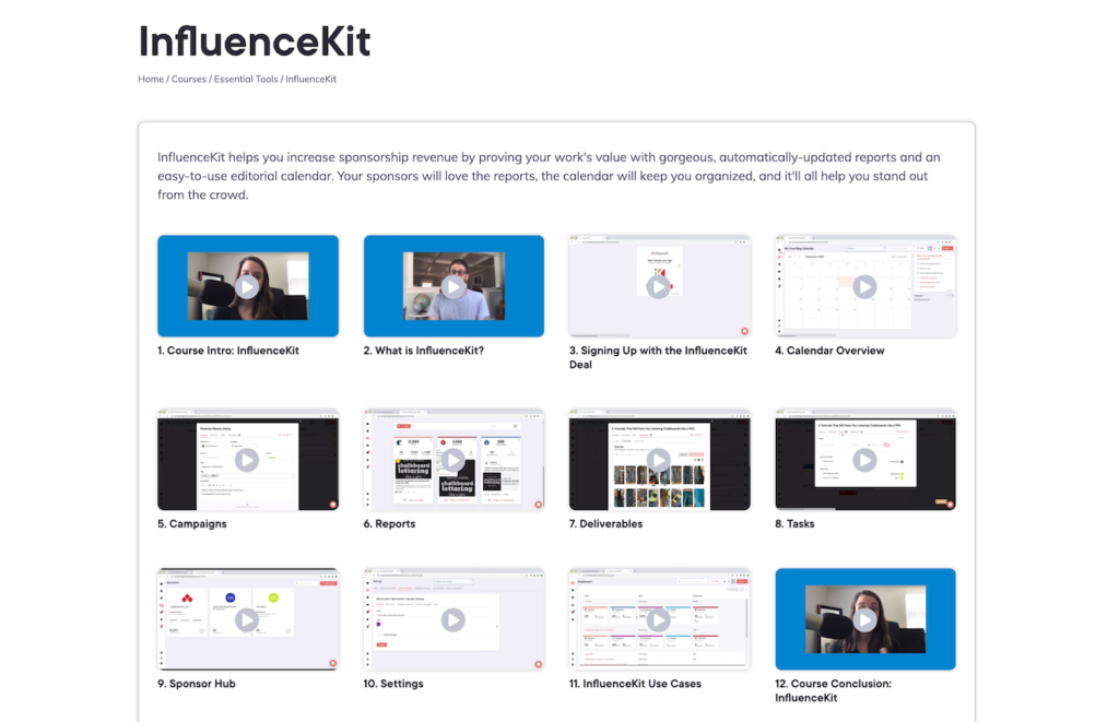 the lesson videos for the InfluenceKit course on Food Blogger Pro