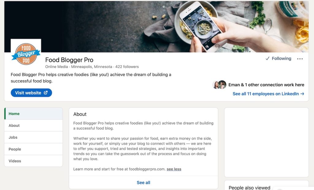 The Food Blogger Pro LinkedIn page