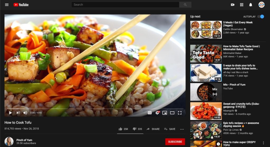 A How to Cook Tofu video on Pinch of Yum's YouTube channel