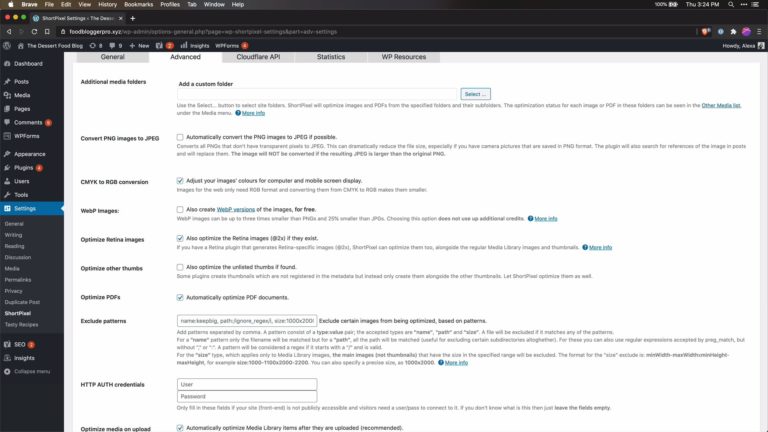 Screenshot of ShortPixel settings area in WordPress