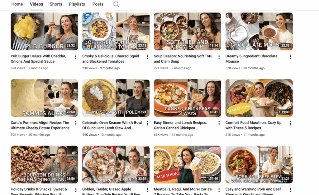 A screenshot of Carla Lalli Music's YouTube page.