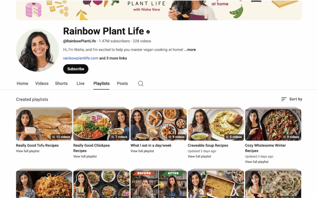 A screenshot of the playlists on the Rainbow Plant Life YouTube channel.