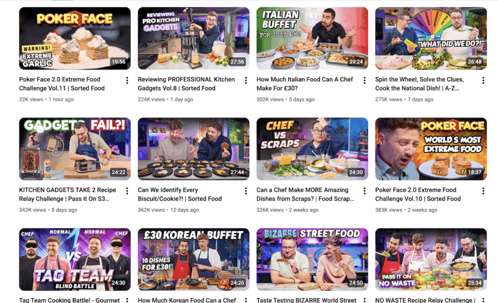 A screenshot of SORTED Food's YouTube channel.