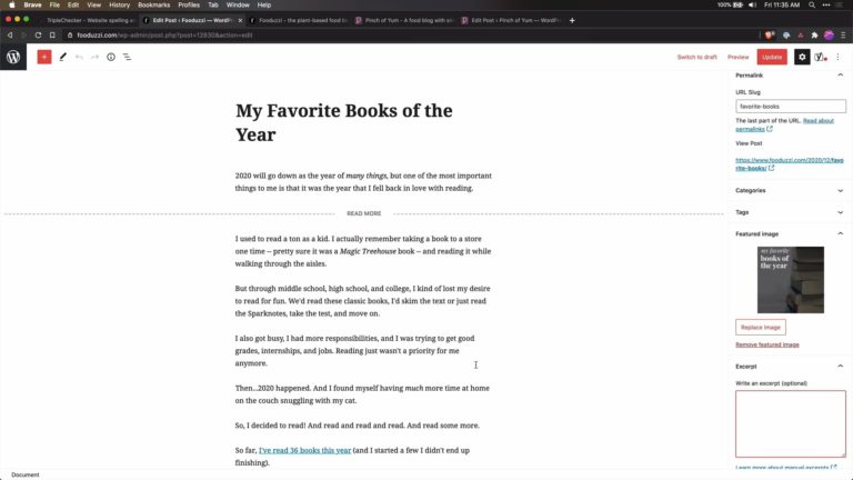 Screenshot of Fooduzzi's 'My Favorite Books of the Year' blog post on WordPress