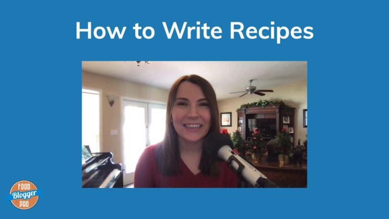 Blue slide with photo of Leslie Jeon that reads 'How to Write Recipes'