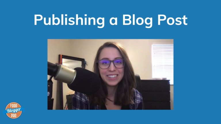 Blue slide with Alexa Peduzzi on it that reads 'Publishing a Blog Post'