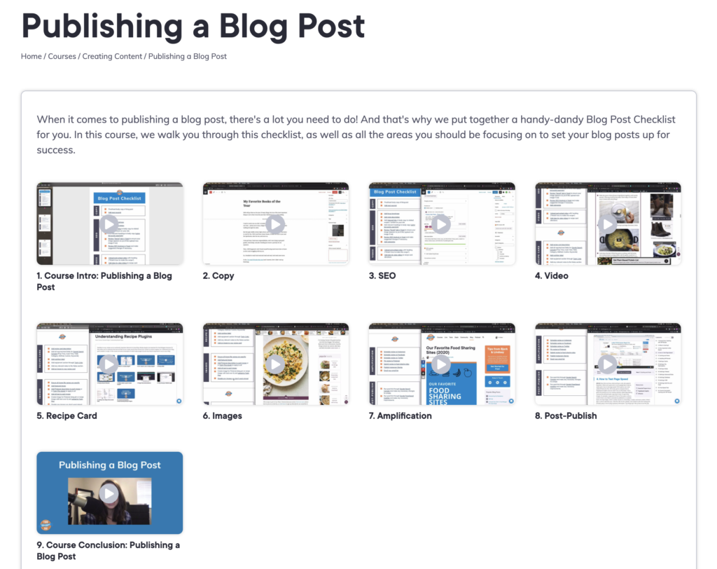 Screenshot of Publishing a Blog Post course on Food Blogger Pro