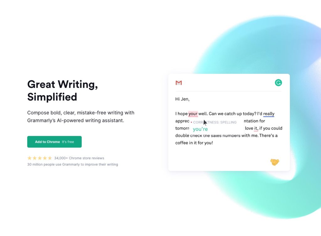 Screenshot of the Grammarly homepage