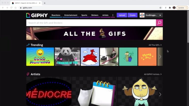 Screenshot of GIPHY homepage