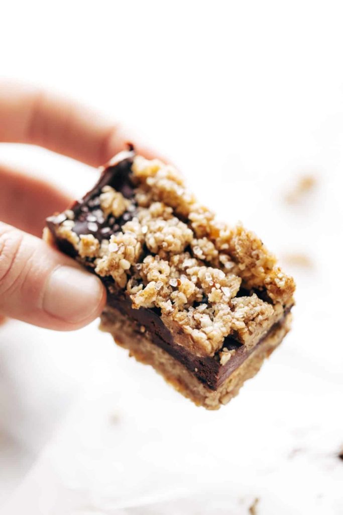 a hand holding a chocolate dessert bar