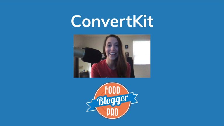 Blue slide with Alexa Peduzzi talking that reads 'ConvertKit' with Food Blogger Pro logo