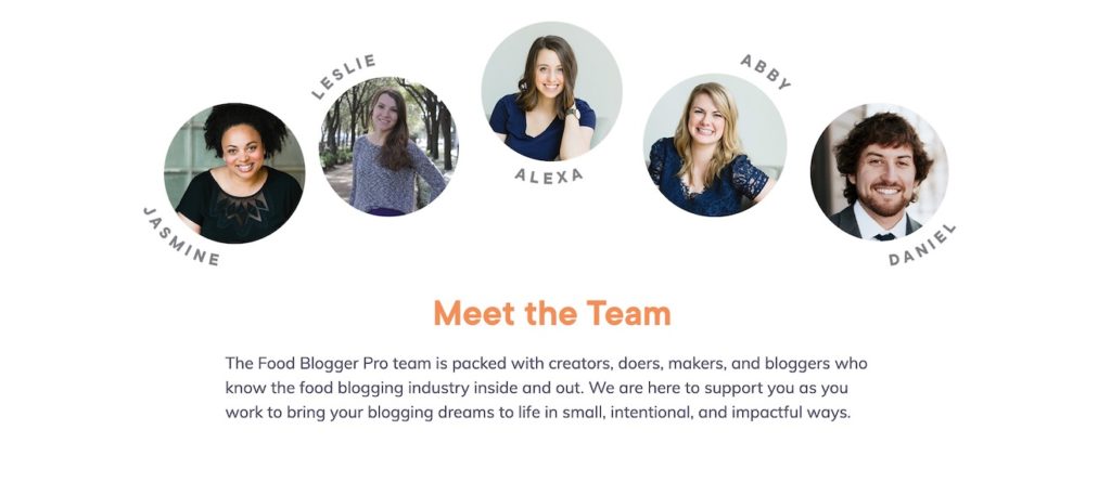 a screenshot of the Food Blogger Pro team