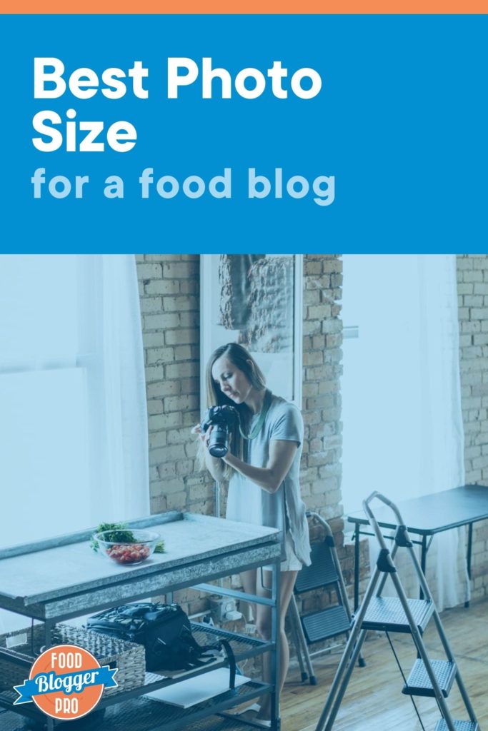 a photo of Lindsay Ostrom taking a picture and the title of this blog post, 'best photo size for a food blog'