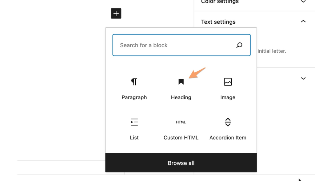 adding a heading block to a WordPress post