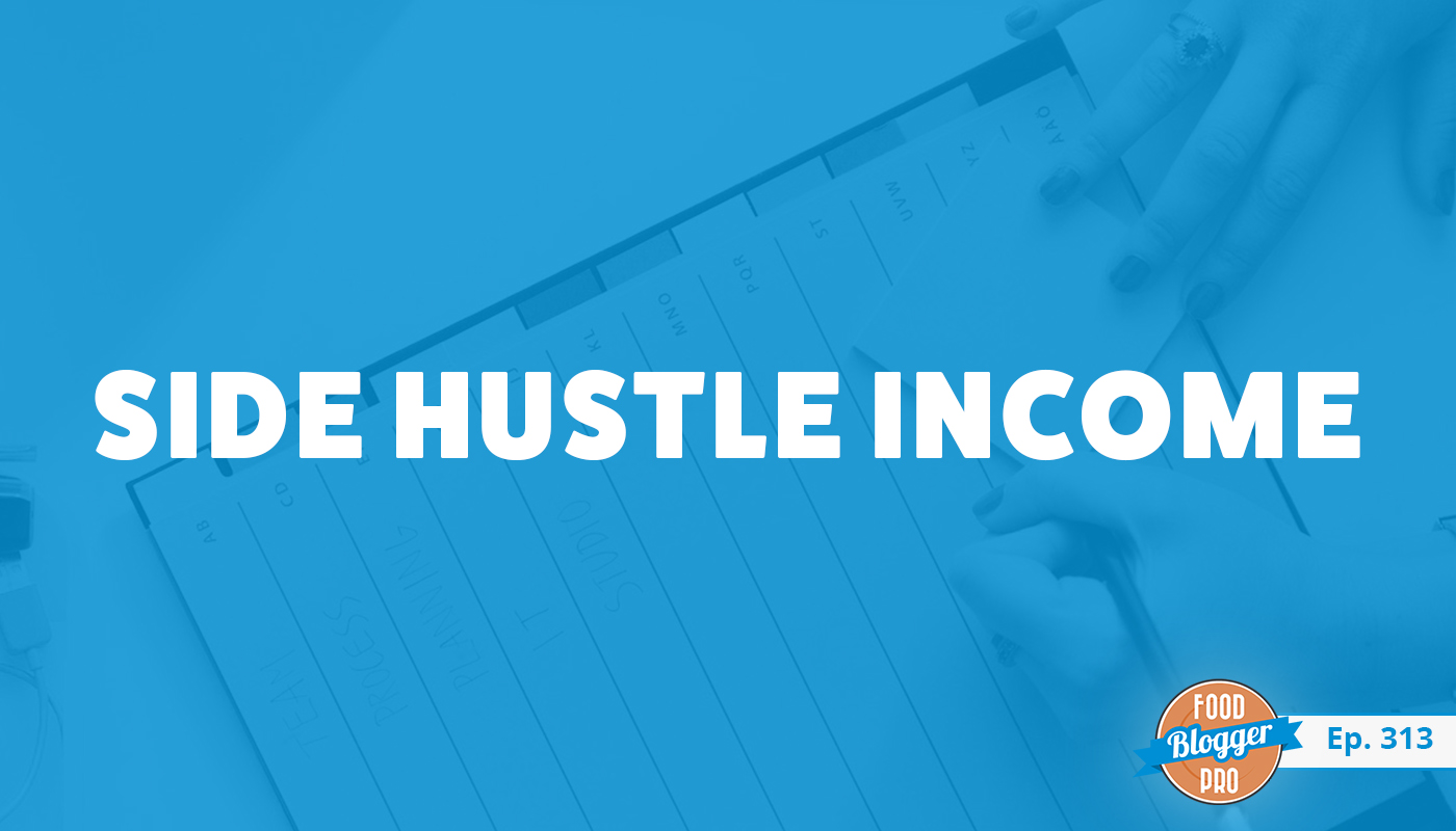 An image of a paper planner and the title of Charli Prangley's episode on the Food Blogger Pro Podcast, 'Side Hustle Income.'