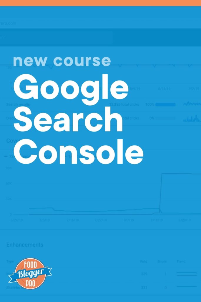 Screenshot of Google Search Console behind a blue background that reads 'Updated Course: Google Search Console'