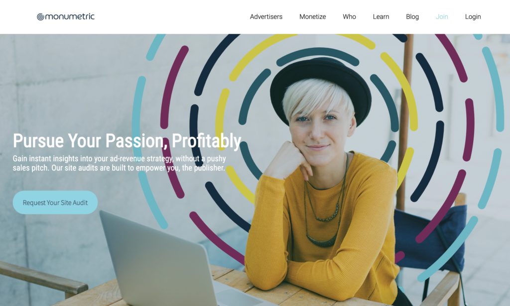 Screenshot of the Monumetric homepage that reads 'Purse your passion, profitably'