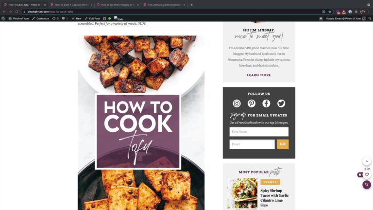Screenshot of the How to Cook Tofu post on Pinch of Yum