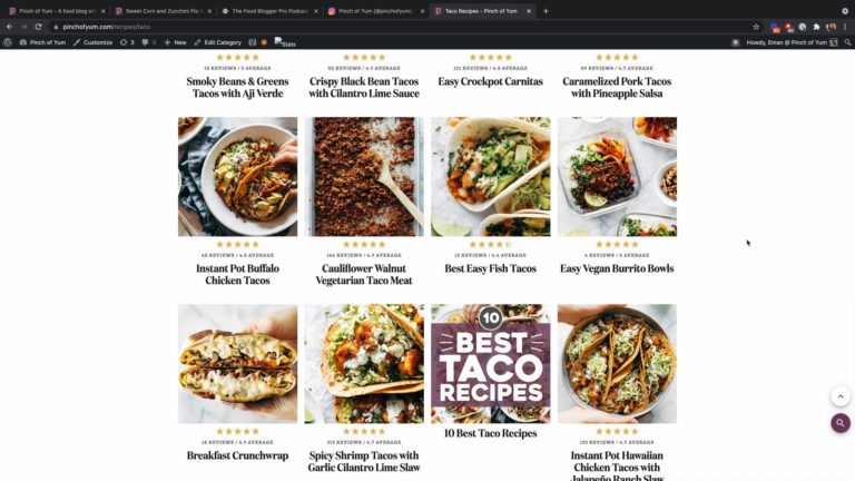 Screenshot of the tacos archive on Pinch of Yum