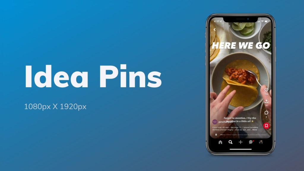 example of an Idea Pin on Pinterest and the recommended video size for an Idea Pin video