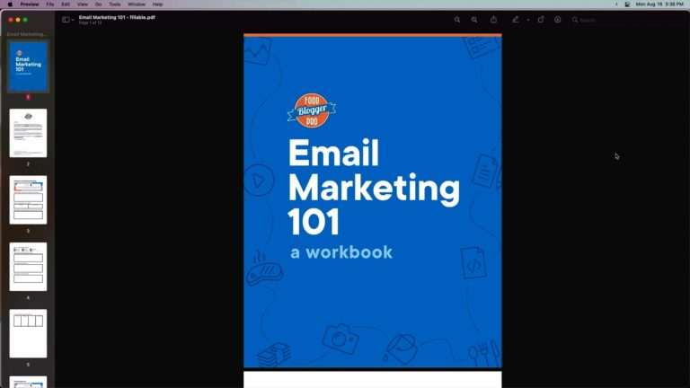 Screenshot of the Email Marketing 101 filloutable workbook