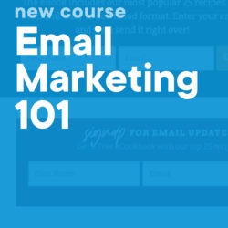 Blue graphic of Pinch of Yum email signup forms that reads 'New Course: Email Marketing 101' with Food Blogger Pro logo