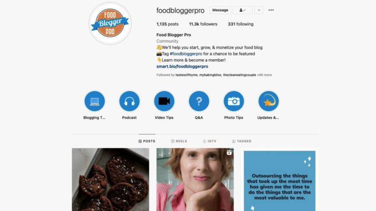 Screenshot of the Food Blogger Pro Instagram account