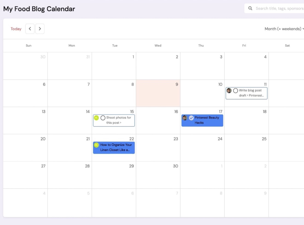 Screenshot of an editorial calendar in InfluenceKit