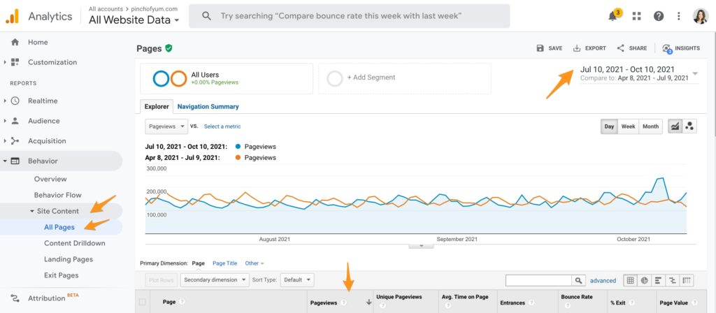 The All Pages Behavior Report on Google Analytics