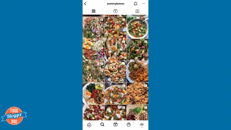 Blue slide with Food Blogger Pro logo with a screenshot of the @zestmylemon Instagram account