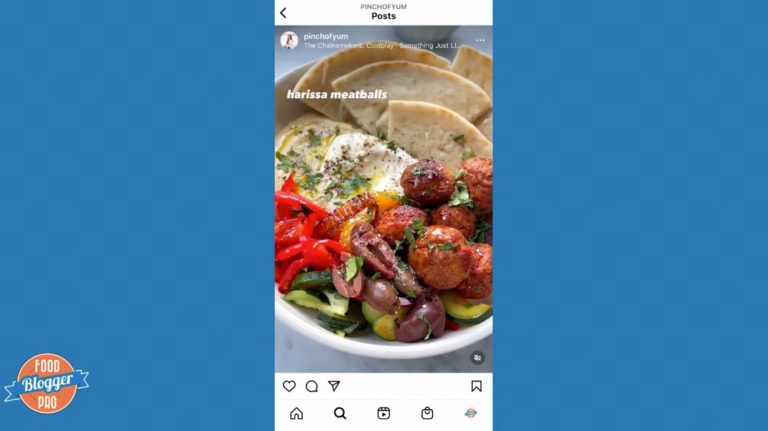 Blue slide with Food Blogger Pro logo with a screenshot of a Pinch of Yum Reel