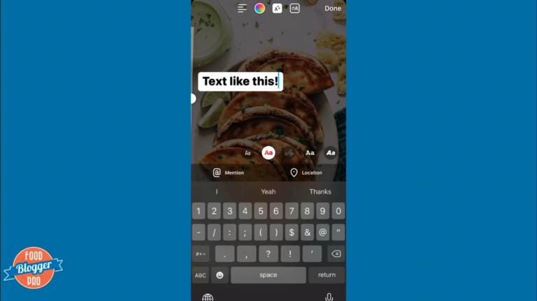 Blue slide with Food Blogger Pro logo with the Instagram Story editor shown