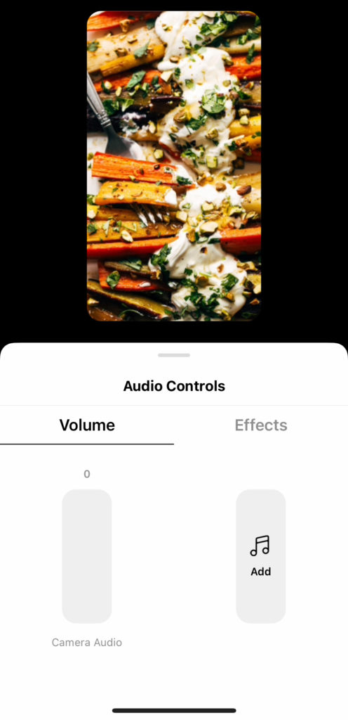 Screenshot of the audio control features on Reels
