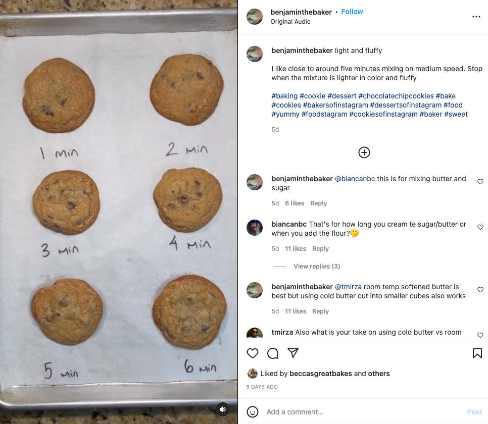 Screenshot of a educational Reel from the Benjamin the Baker Instagram account
