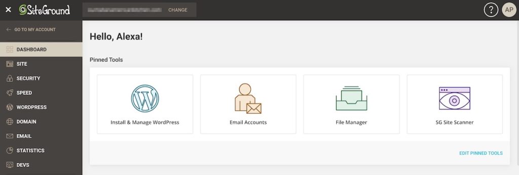 SiteGround site tools page
