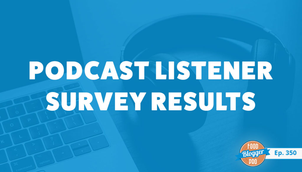A laptop and headphones and the title of Bjork Ostrom's episode on the Food Blogger Pro Podcast, 'Podcast Listener Survey Results.'
