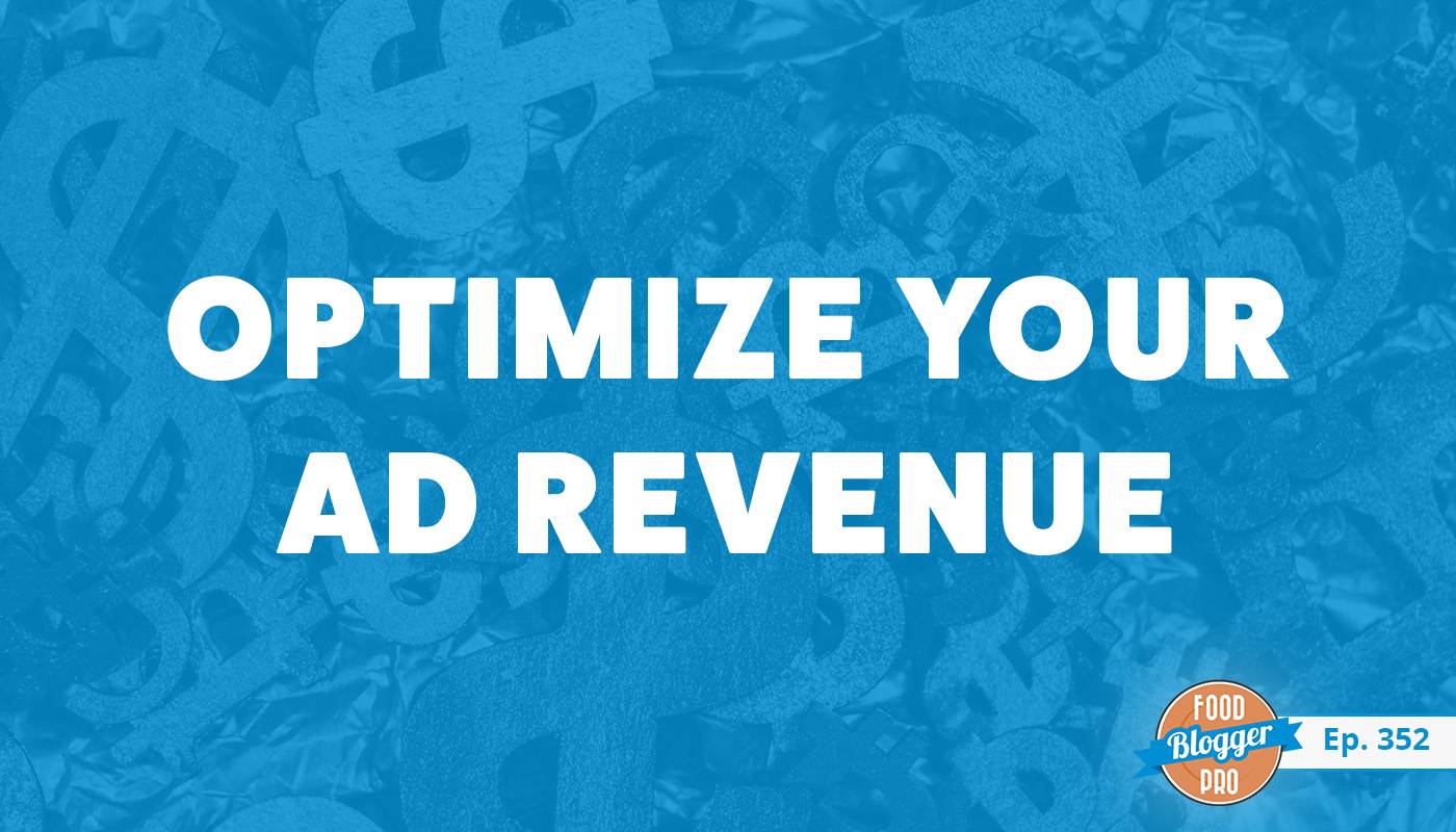 Lots of dollar sign necklaces and the title of Paul Bannister and Courtney Kahn's episode on the Food Blogger Pro Podcast, 'Optimize Your Ad Revenue.'