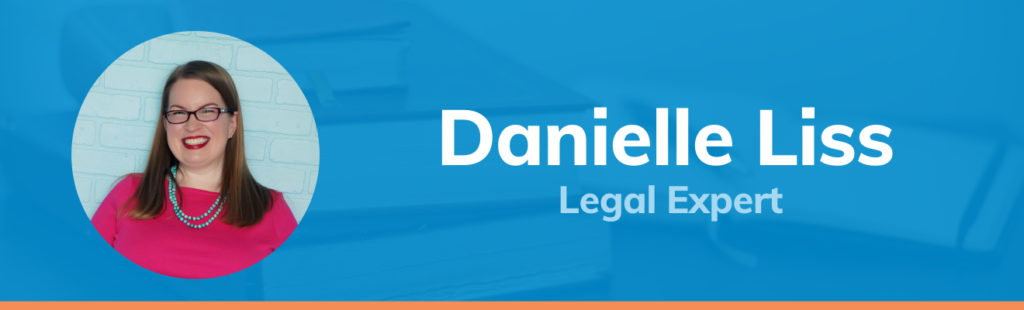 Blue graphic with a headshot of Danielle Liss that reads 'Danielle Liss, Legal Expert'