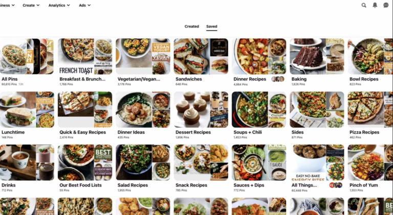 Screenshot of the Pinch of Yum Pinterest boards