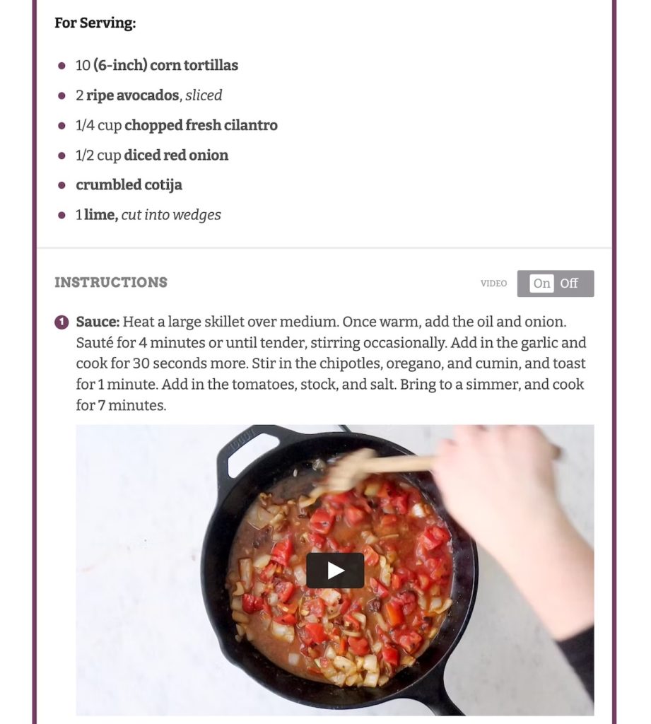 an example of a step-by-step video in a Pinch of Yum recipe card