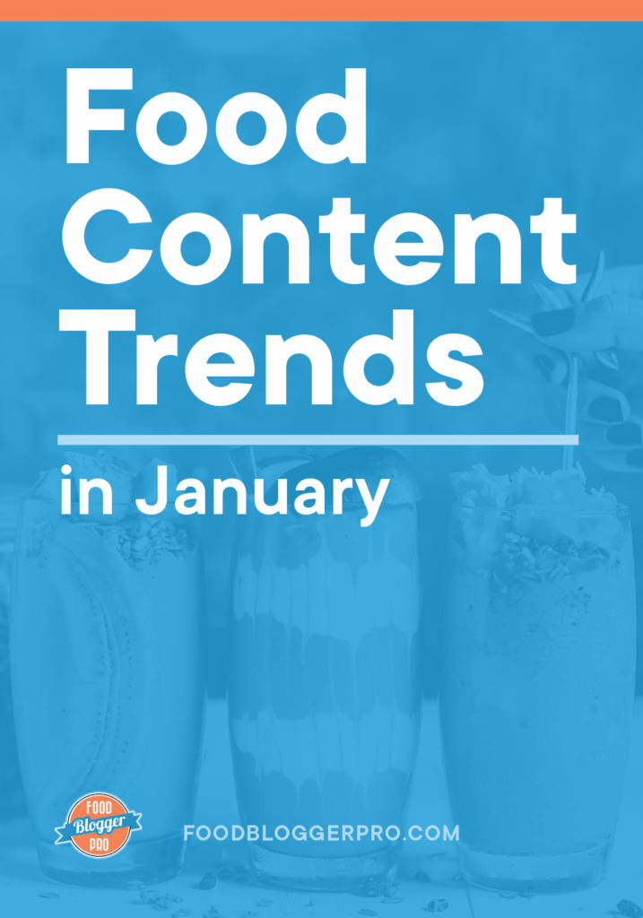 Blue graphic of smoothies that reads "Food Content Trends in January" with the Food Blogger Pro logo.