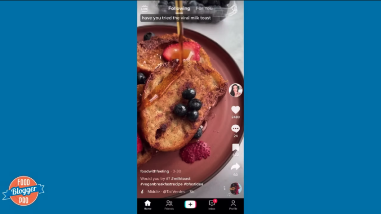 Blue slide with Food Blogger Pro logo and screenshot of the Following feed on TikTok