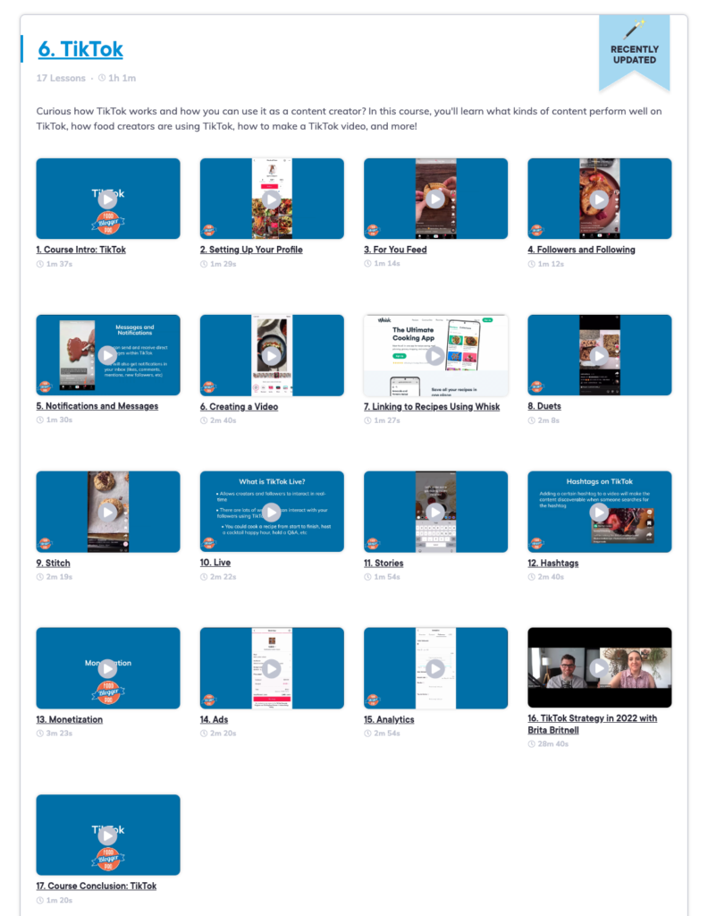 TikTok course on Food Blogger Pro