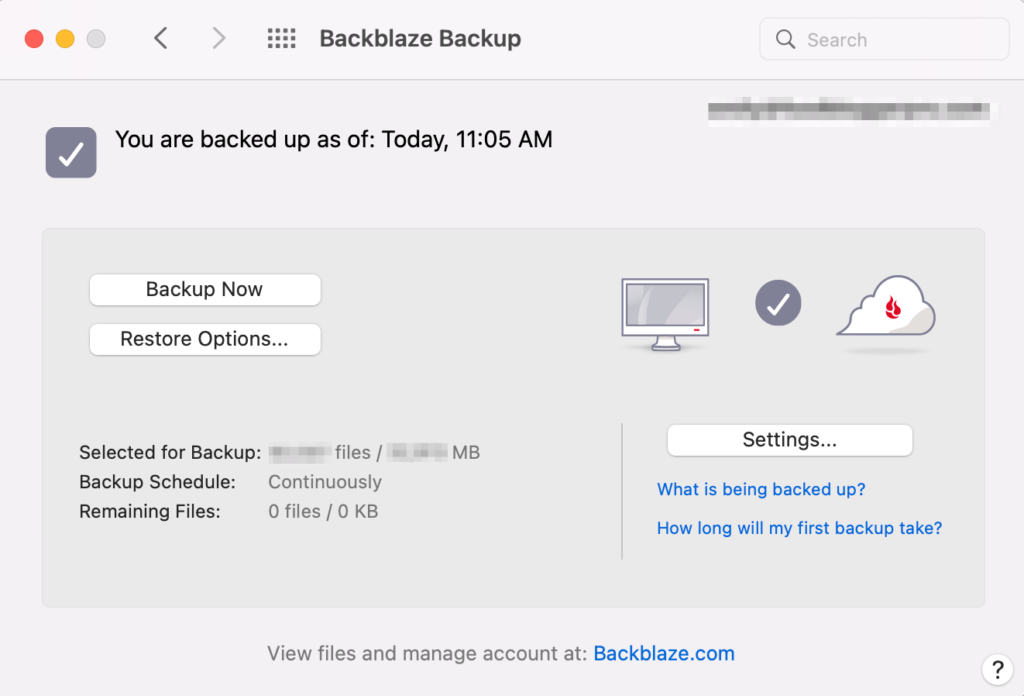 screenshot of Backblaze Backup that has just been completed