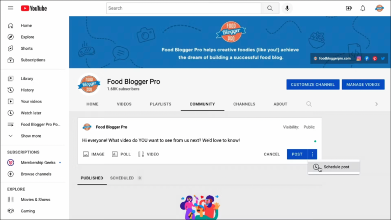 Community tab on Food Blogger Pro