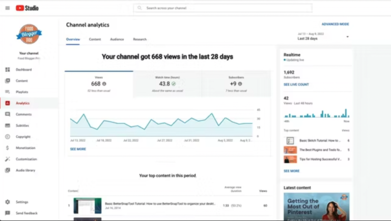 Analytics page within YouTube Studio